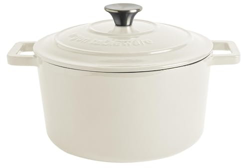 Argon Tableware 4.5L Round Cast Iron Casserole Dish with Self-Basting Lid - Pebble Gloss - 2.3L & 4.68L Induction Hob Cooking 4.75QT Dutch Oven Bread Baking Serving Roasting Stew Stock Pot Pan