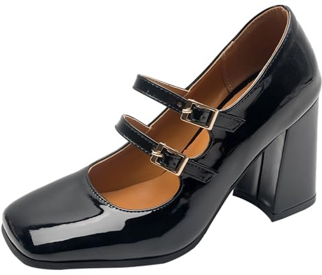 Lroey Reoly Donna Tacco a Blocco Mary Jane Dp821 Tacco Alto Nero Numero 33 EU
