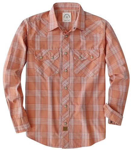 Dubinik Herrskjorta långärmad tryckknapp lättviktig rutig vintage västerländsk cowboy arbetsficka, 1 stycke, XL