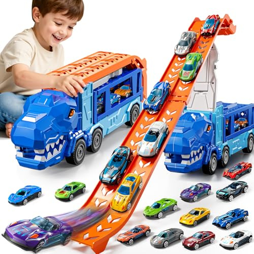 GYYCKTD 2-in-1 Dinosaur Race Track Truck Toys for 3-8 Year Old boy