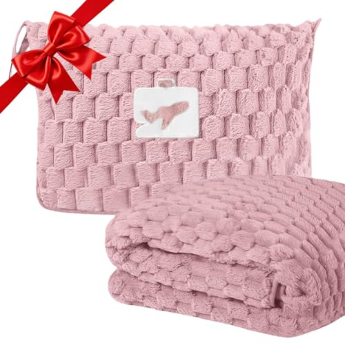 flintronic Coperta da Viaggio, 170 * 130 cm Coperta da Viaggio e Cuscino, Morbido e Caldo Coperte da Viaggi 2 in 1, Portatile Aereo Coperte da Viaggi per Viaggi D'affari e Ufficio (Rosa)