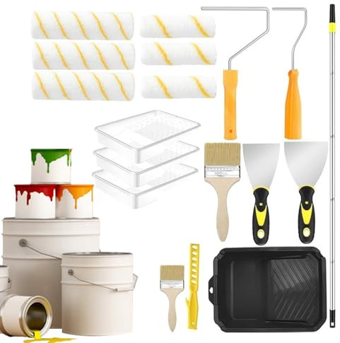 Pennello Rullo per Pittura | Set Rullo Verniciatura Regolabile con Asta Telescopica | Attrezzo per Progetti Casa per Recinti Deck Lavoretti Porte Armadi Ritocchi Pareti Soffitti per Verniciatura