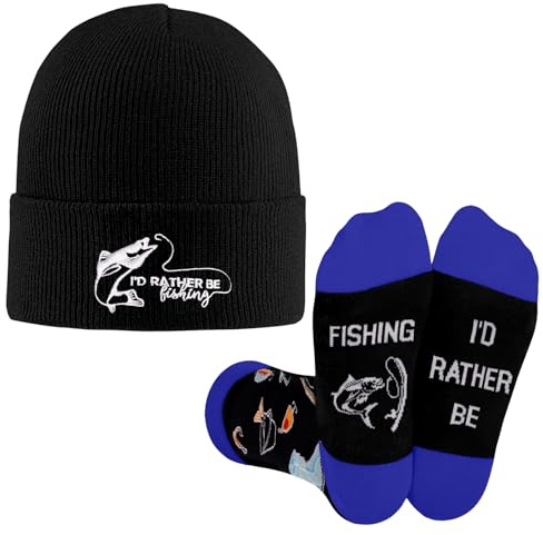 Zidoley Fishing Gifts for Men, Beanie Hat, Knit Cap, Winter Hat and Funny Socks, for Him, Boys, Dad, Son, Husband, Boyfriend, Grandpa, Gifts for Fisherman