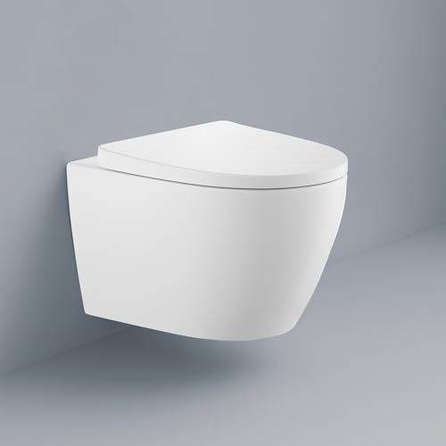 SANFINO Wand WC Spülrandlos mit 360° Tornado-Spülung I Keramik Hänge WC Tiefspüler mit geräuscharmer & effizenter Spülung inkl. WC Sitz mit Absenkautomatik, Kloschüssel hängend, 52cm lang