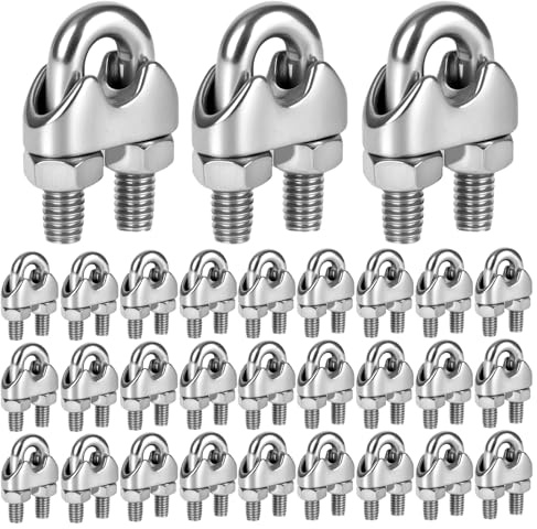 30 abrazaderas de cable de alambre M6 de 6 mm de acero inoxidable 304 engrosadas, abrazadera de cuerda para fijación de cuerdas, suspensión de toldos, tendederos, pancartas