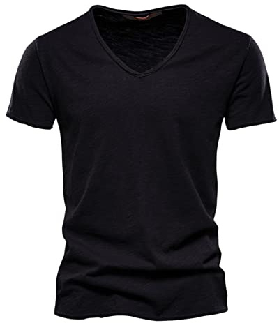 CEWIFO T-Shirt Uomo Cotone Bianco Maglietta Casual in con Scollo a V e Maniche Corte per Moderno Confortevile (Black, XXXL) Camicie Classiche No Stiro