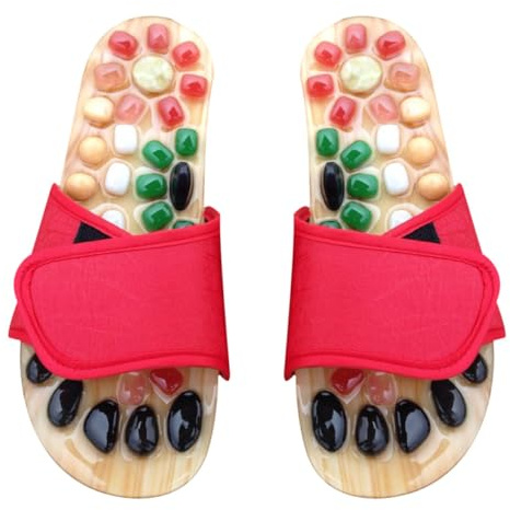 Pantoufles de Massage à Enfiler Rouge en PU EVA Taille 37-38 | Soulage la Fasciite Plantaire, Rafraîchit les Pieds Fatigués, Marche pour Massage Professionnel