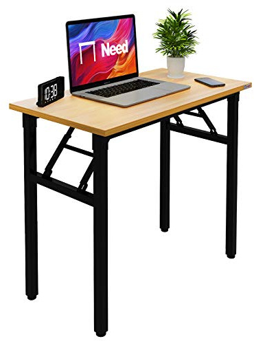 Need Folding Desk Small Desk 31 1/2 No Assembly Foldable Computer Desk for Small Space/Home Office/Dormitory,Teak&Black Frame