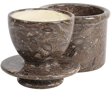 Contenedor de mantequilla para alimentos, color marrón, hecho a mano, de mármol, para mantequilla fría, no plástico, sin acero, estilo francés, tapa profunda (oceánico, 4 pulgadas)