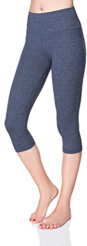 SOFTSAIL Leggings for Women 3/4 Length Capri Cotton High-Waisted Cropped with Tummy Control Yoga Pants for Women Ladies Leggings for Sports Workout Gym Activewear, Denim 18