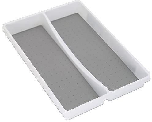 Addis Premium Soft touch 2 Twin Compartment Drawer large Utensil Cutlery Organiser Tray, White & Grey new 2 Sections
