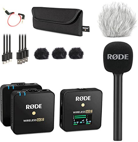 Rode Wireless GO II Funk-Mikrofon Set + Interview GO Handadapter + keepdrum Fell-Windschutz