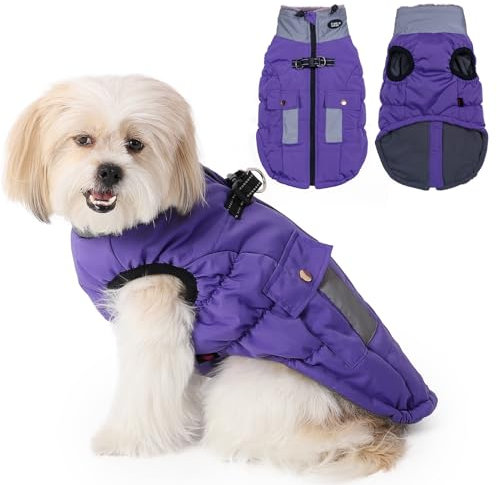 Savlot Wasserdicht Hundemantel, Kaltes Wetter Winter Warme Jacke für Kleine Mittlere Große Hunde, Hundepullover mit Fleece Gefütterte Reflektierend Welpen Winterweste, Haustierbekleidung(L, Lila)