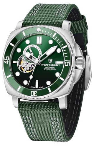 Pagani Design 1736 Automatik Tourbillon Mechanische Uhr Japan NH39 Saphirglas Lederband 200 Meter Taucheruhr Sport Herrenuhren（grün）