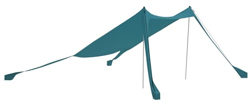 Outsunny Tenda da spiaggia, riparo solare da campeggio, telo con 2 pali, tenda da sole per esterni - dim. 215L x 200L x 200H cm