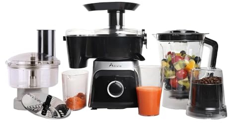 Alivio 7 in 1 Food Processor 1500ml Mixing Tank, Multifunction 3-Speed Compact Food Processor 400W, Oral Irrigator with 5 Heads for Chopping, Slicing, Grating, Mining, Blending, Kneading