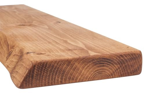 MoonTree rustikales Wandregal, lebendiger Rand, 70 cm x 22 cm x 4.4 cm, dunkle Eichenoptik