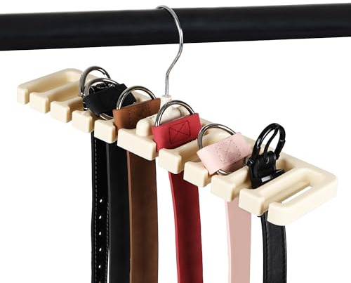 MEGAVOW Porte Ceinture, Rangement Ceinture Organisateur avec 10 Fentes, Cintre Porte-Cravates, Dressing Support à Suspendre pour Ceintures Cravate Foulards