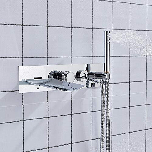 Badrum tvättställ beslag LED vattenfall badkar dusch kran väggmonterad badkar dusch engreppsblandare kran handhållen dusch mixer, YASAKUE