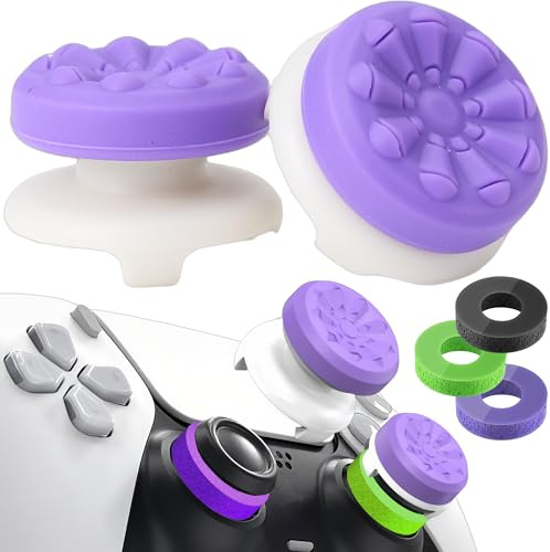 STAY GENT Thumbsticks & stötdämpare för PS5-kontroller, 2 stycken silikon-thumb grip kepsar för att förbättra mål, kontrollera och noggrannhet spel, lila