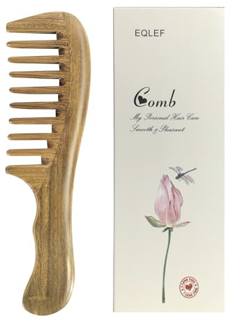 Peine Puas Anchas Para Cabello Rizado y Grueso, Peines Naturales de Verde Sándalo Sin Pelo, Peines De Madera Antiestática con Mango, Adecuados Para Hombres y Mujeres ﻿