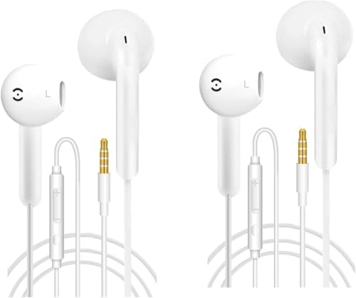 Mr.Gadget's Solutions 2-pack trådbundna hörlurar med mikrofon – In-Ear brusisolerande hörlurar med fjärrkontroll och ljudkontroll – kompatibla med Android-smartphones, Samsung, Huawei, surfplattor