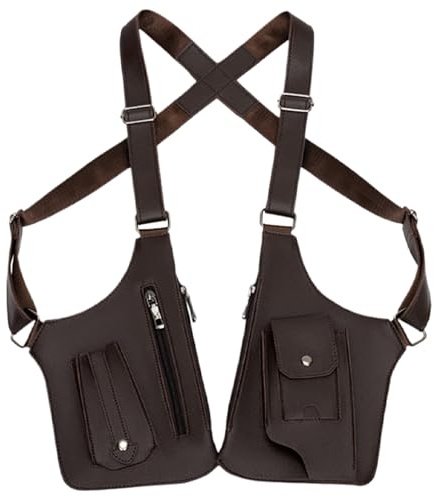 Sac À Bandoulière Anti-aisselles Pour Hommes | Sac Antivol En Cuir PU | Sacs À Double Bandoulière Réglable | Holster D'épaule À Double Poche | Sacs À Doubles Bandoulières Multi-poches Pour Hommes