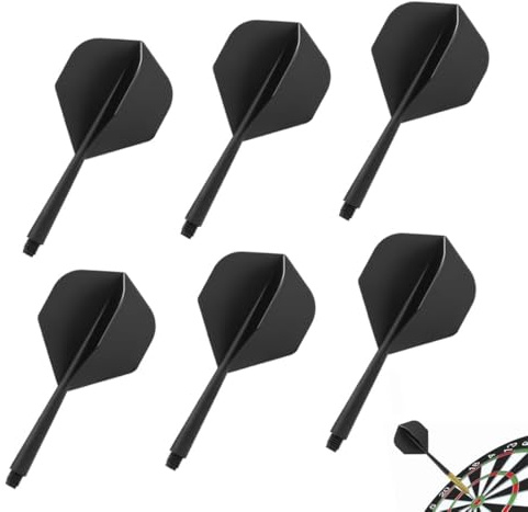 YUVKIN Set de 6 piezas de plumas para dardos, plumas dardos de fusión estables, cañas de plástico integrado y fijo, accesorios de fusión para dardos, sistema combinado de vuelo con cañas (Negro)