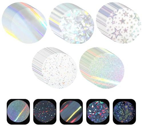 Nogeqi 100 Pcs Badge Protective Film 70mm (2.76in), 5 Styles of Holographic Glitter, Badge Film for 58mm Button Maker Machine, Button Making Supplies & Pin Maker Supplies