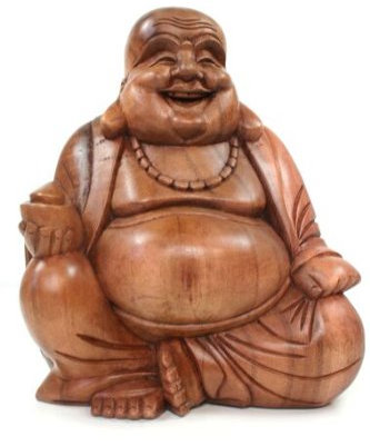 Grosser lachender Buddha 31cm Handarbeit aus Holz 2,9 kg Feng Shui Buddhismus