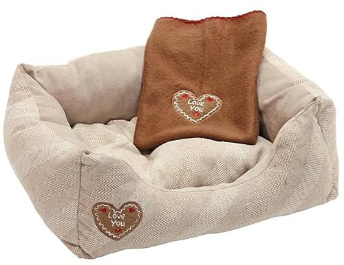 Kerbl Pet 81262 Kuschelbett Love You, 61 x 48 x 18 cm / 65 x 50 cm, beige