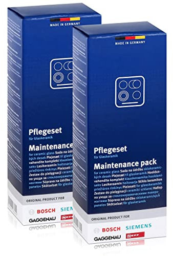 2x Bosch/Siemens Pflegeset für Glaskeramik Kochfelder, Reiniger, Tuch und Metallschaber