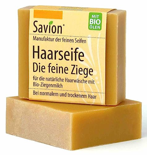 Savion Naturseife Ziegenmilch | Für Haare & Körper | Bio & Vegan | für normales und trockenes Haar | Palmölfrei | Plastikfrei, 85g