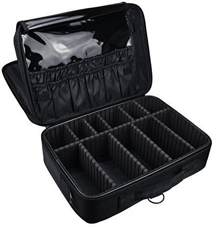 Professionelle Kosmetiktasche Große Kapazität Nylon Make Up Organizer Tasche Reise Kosmetikkoffer Schminkkoffer für Damen & Mädchen mit Schultergurtel 42x31x14cm