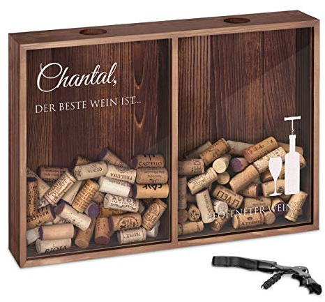 Maverton Kronkorkensammler Korkensammler mit Gravur + Flaschenöffner - Deckelsammler zum Aufhängen personalisiert - Geschenk Geburtstag für Frauen und Männer - 32x46x8cm - aus Holz - Der beste Wein