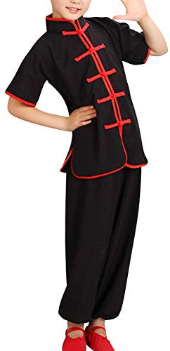 FJJLOVE Tai-Chi-Uniformen, Traditionelle chinesische Kleidung für Jungen und Mädchen Kung Fu Martial Arts Student Training Bekleidung,Schwarz,120