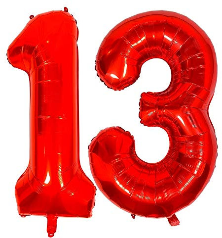 DIWULI Luftballon 13 Geburtstag XXL Rot - Zahl 13 Ballon