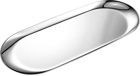 Silver Oval Vanity Tray - Stainless Steel Jewelry, Bathroom, Makeup Cosmetic, Towel Napkin Storage Organizer - 9 x 3.8 inches (LxW), Medium
