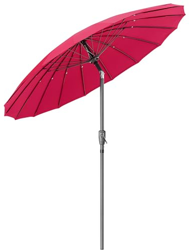 CHRISTOW Shanghai Parasol Garden Umbrella Adjustable Tilting Sun Shade with UV Protection and Crank 2m (Raspberry)