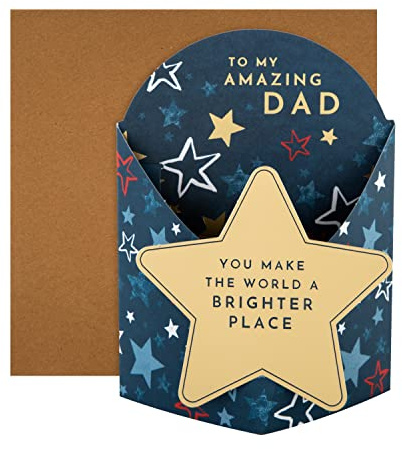 Hallmark Carte de fête des pères pour papa, motif étoile pop up, carte 3D, bleu, feuille d'or