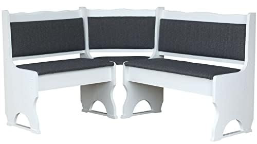 k koma Polster Eckbank Kiefer Holz, Weiß Farbe mit Polsterung MASSIVHOLZ - NEU GRAU DUNKEL (120 x 180)