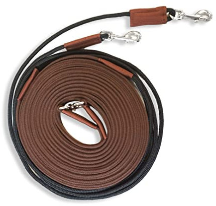 Doppellonge Pferd Doppellonge ideal für Bodenarbeit, Pferde Longierleine für Gymnastizierung, Länge 16m (1x Doppellonge Braun)