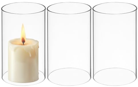 HOMSFOU 3 Stücke Glaszylinder Windlichtgläser mundgeblasen Glas Kerzenhalter Teelichtgläser Ersatz Zylinder Teelichthalter Kerzenständer Ohne Boden für Zuhause Wohnzimmer Hochzeit Tischdeko