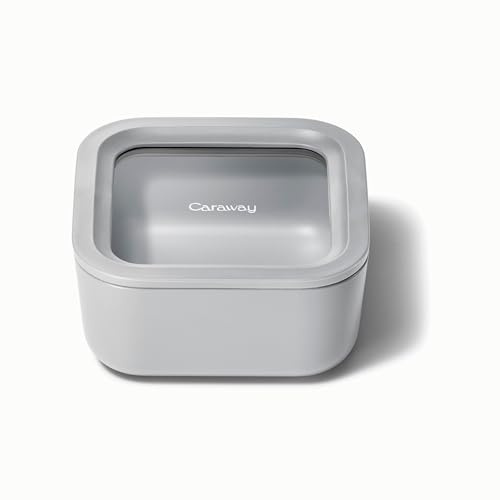 Caraway Glass Food Storage - 4.4 Cup Square Glass Lunch Box, Ceramic Coated, Non Toxic, Non Stick, Easy to Store, Dishwasher & Oven Safe, Gray