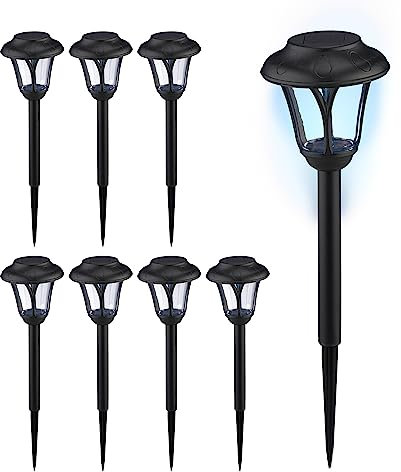 Relaxdays Lampade Solari da Giardino, Set da 8, LED Luce con Paletto per Fissaggio, per Esterni, HxD: 39 x 11 cm, Nero