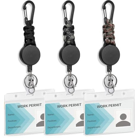 Meekye 1/2/3 PC Schlüsselanhänger Ausziehbar Schlüssel mit 60cm Stahlseil, Ausweishalter Kartenhalter Ausweishülle, Ausweisjojo Einziehbarer Schlüsselkette mit Karabiner Starker Feder Schnur