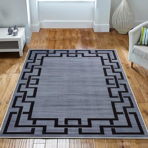 Imperial Rooms Area Rugs for Bedroom - Grey Rugs Living Room Large 200x290 Cm Greek Key Style Non Shedding Modern Floor Carpet Super Soft Extra Large Rug - Easy Care (Nico)