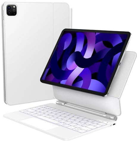 TECURS Clavier Magnétique pour iPad Air 11 (M3/M2, 2025/2024)/ Air 5 2022/iPad Pro 11 (4/3/2/1 Gen) /iPad Air 4 2020 10.9 Rétroéclairé Clavier Bluetooth sans Fil Français AZERTY avec Coque, Blanc
