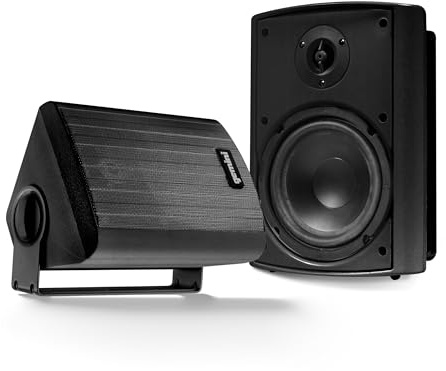 Gemini Sound GHSI-W525BT 5.25 Outdoor Bluetooth Speakers IP44 Waterproof Wired Powered Wall Mount Pair with Aluminum Grills, Patio Ready, Daisy-Chain Up to 16 Speakers, Balanced Stereo Audio (Black)