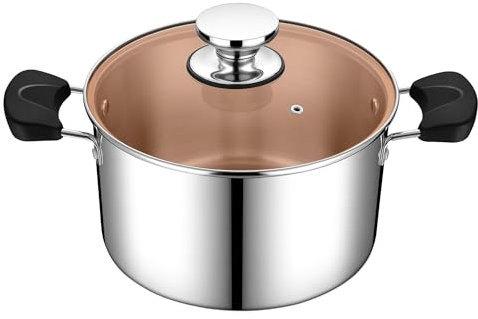 Herogo Kochtopf, 22 cm Edelstahl Topf Suppentopf mit Glasdeckel, 5 Liter Nudeltopf für alle Herdarten, Langlebig & Gesund, Spülmaschinenfest